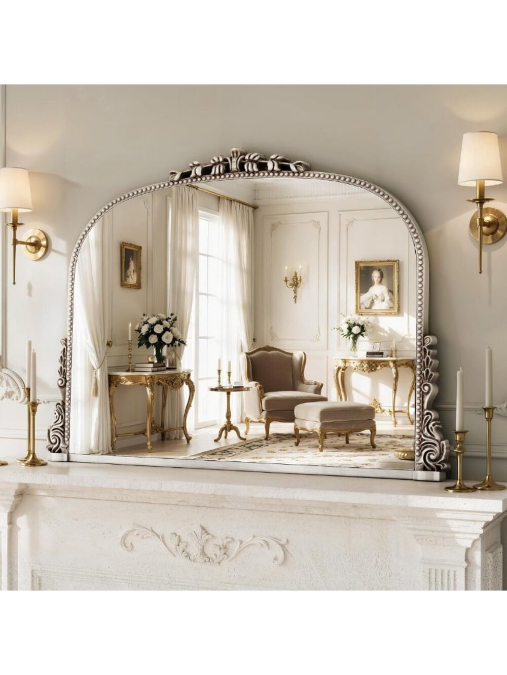 Vintage Arched Gold Baroque Mirror 26x38" - Ornate Wall Decor for Bathroom
